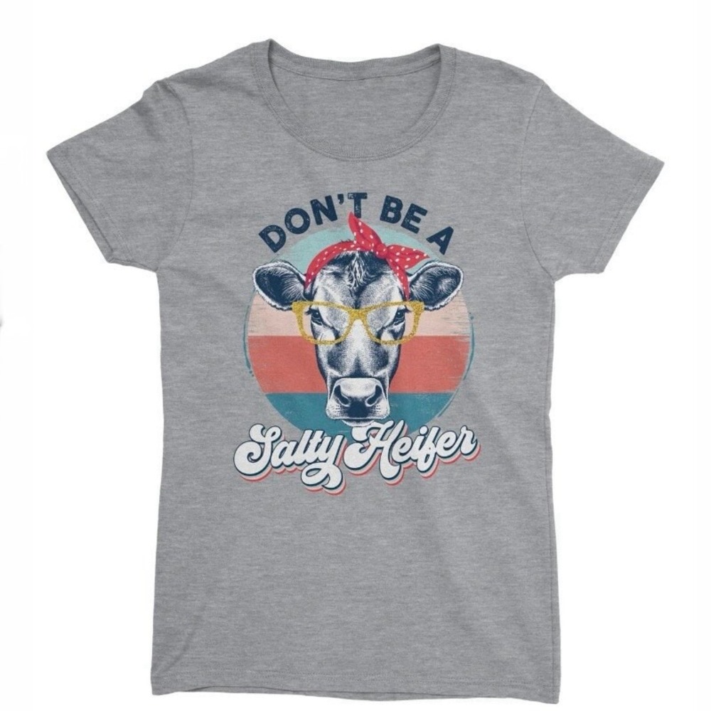 Lost Creek Womens Retro Salty Printed Tee XX New with Tags Sport Gray Heifer
